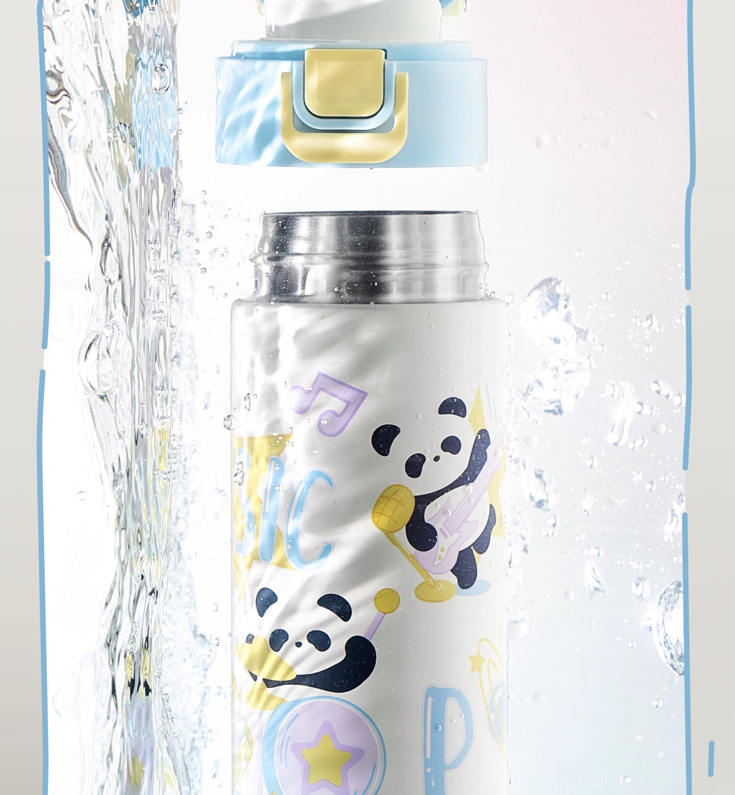 Scoornest Children's Insulated Cup with Straw, Direct Drinking Water Bottle, 316 Stainless Steel, for Primary School Students, Toddlers, Kindergarten Water Bottle - Panda Blue 16