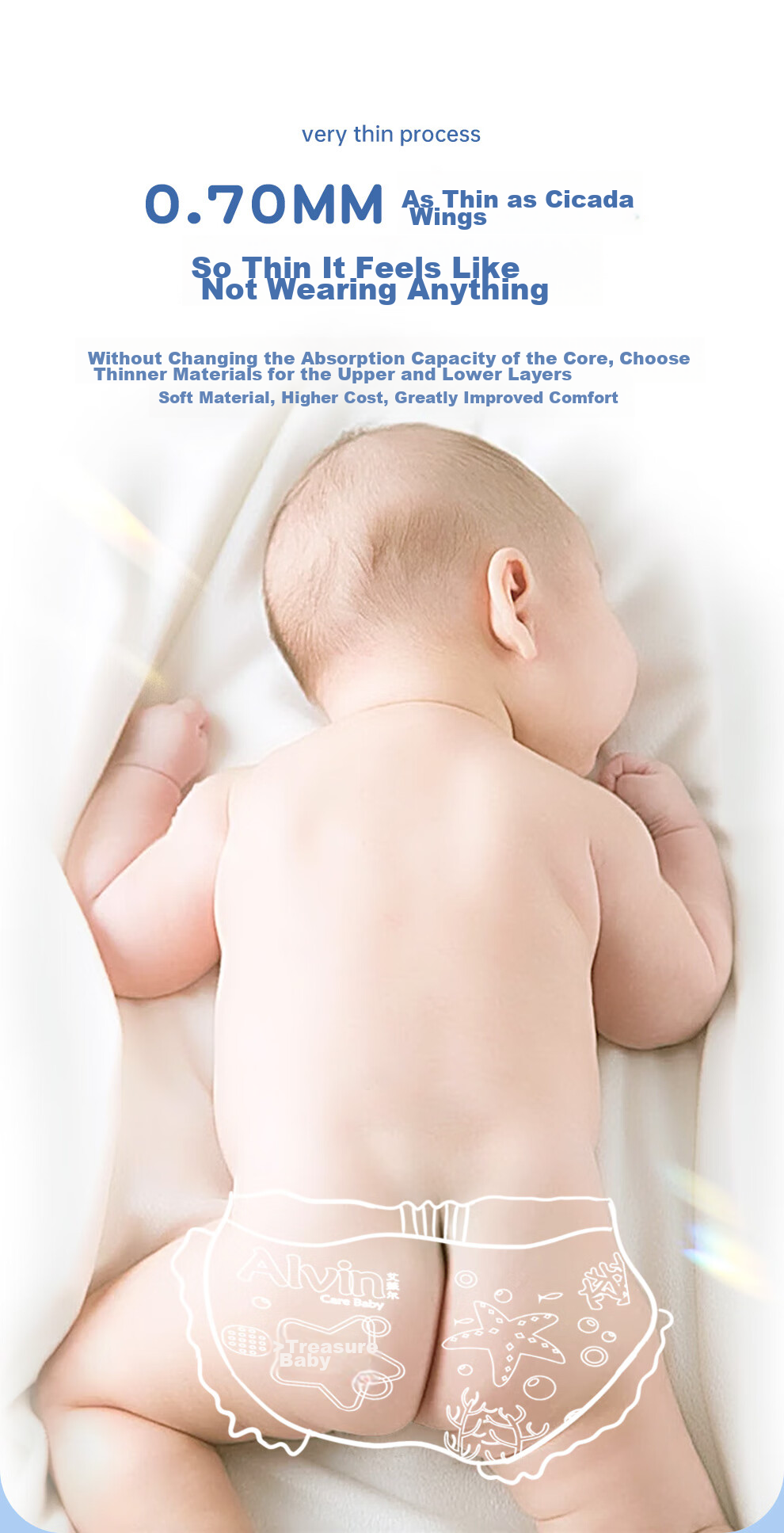 Aiweier Alvin [No Carbamide Amide Detected] Classic Soft Touch Diapers, M Size, 58 Pieces, Gentle And Skin-Friendly Disposable Nappies 3