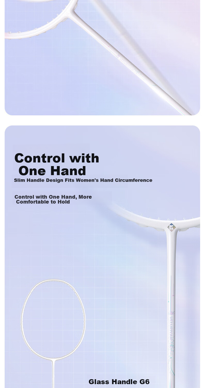 KUMPOO Badminton Racket, Full Carbon Ultra-Light 5U Speed Offensive Type, Xunfeng Glass White Light Blue 6