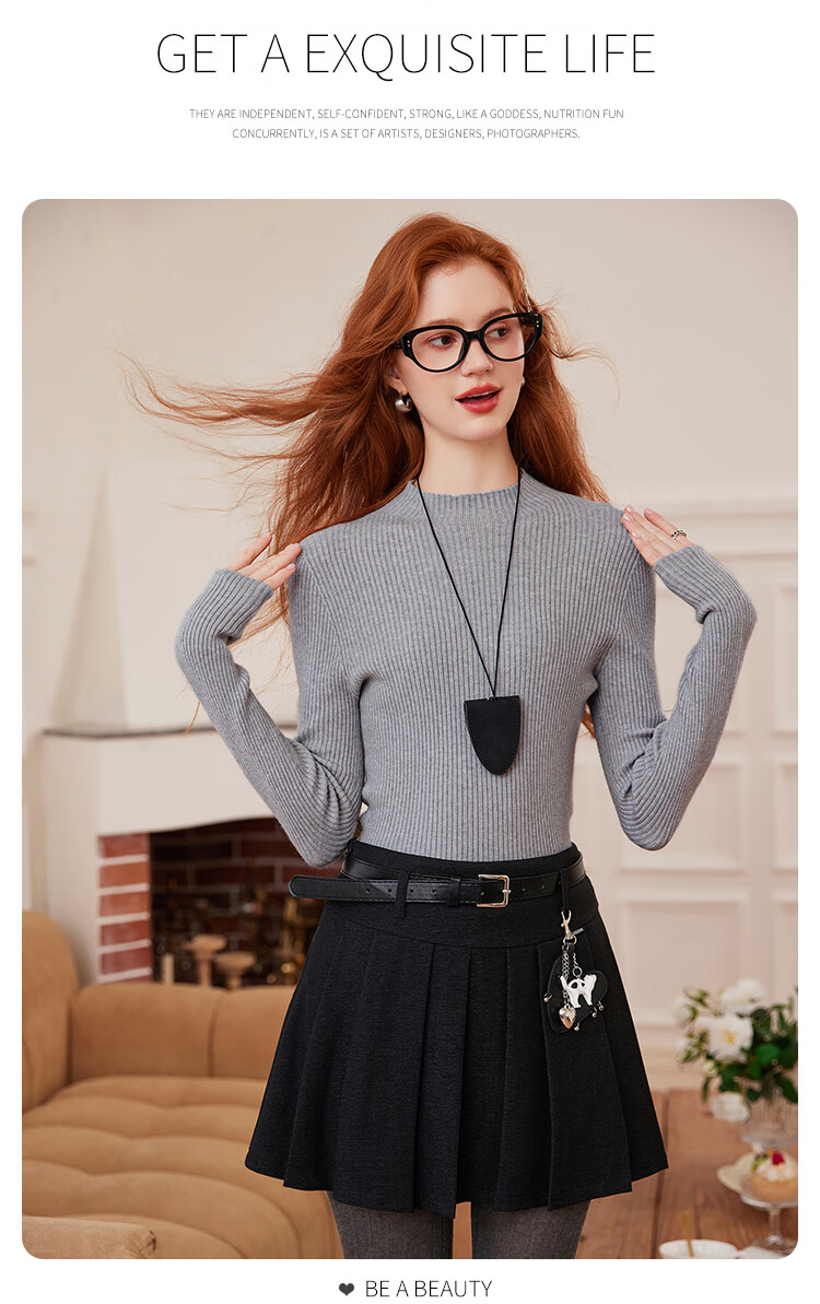 Bailuyu Simple Half Turtleneck Ribbed Knit Sweater 25 Autumn Winter New Wool Soft Sweater Women Dark Gray M 9