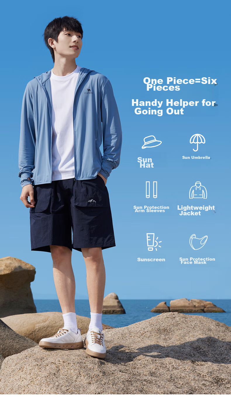 CAMEL Ice Mountain Sun Protection Clothing 1.0 Men's UV-Resistant Original Yarn Cool Breathable Quick-Dry Jacket, Summer M13BA03100B 9