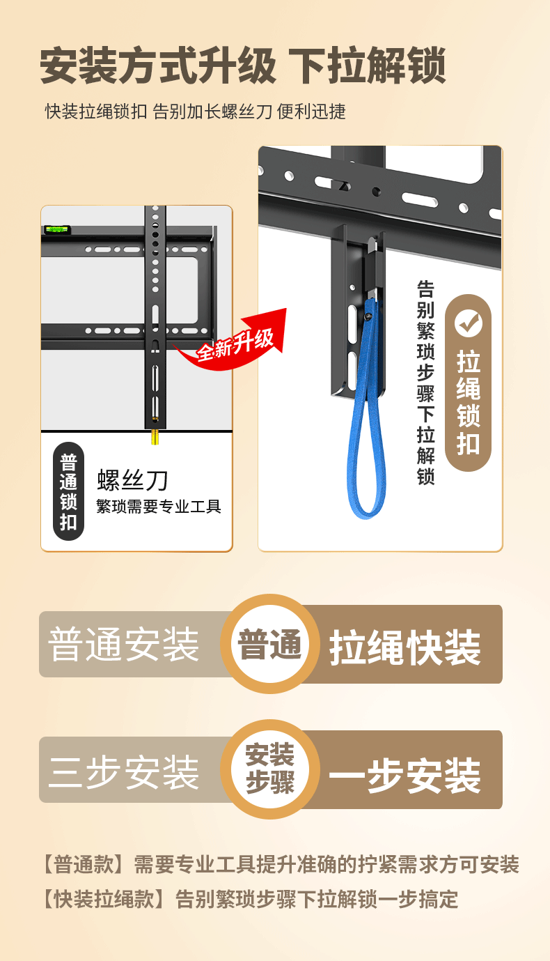 Jiangwutong TV Wall Mount [55-120 Inches], Universal Fixed Wall Bracket, Suitable for Xiaomi, Skyworth, Hisense, Huawei, Konka LCD Screen Wall Mount 4
