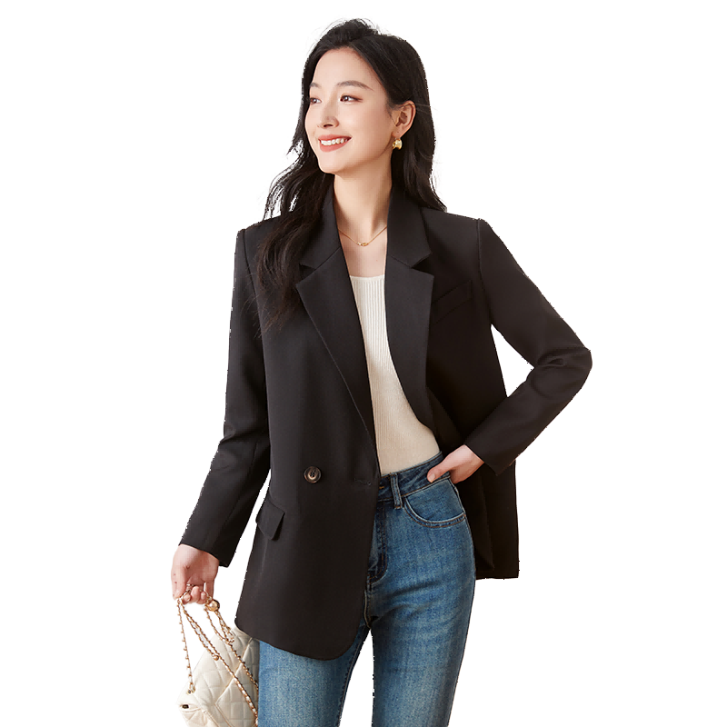 Chushen Spring And Autumn Women's Blazer, Professional Commute Casual Suit Jacket, Formal Wear S13KF4434, Black, Size L