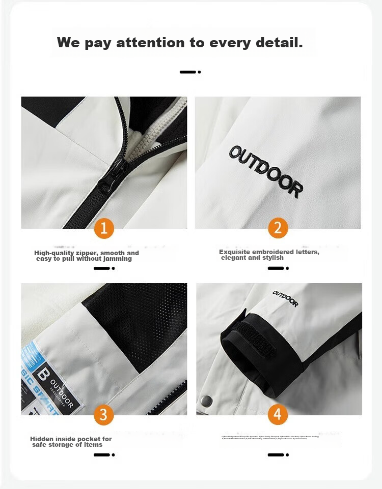JEEP SPIRIT Men's Windproof Hooded Mountaineering Jacket for Spring, Autumn And Winter, Three-In Coat, Ivory White, Size L 8