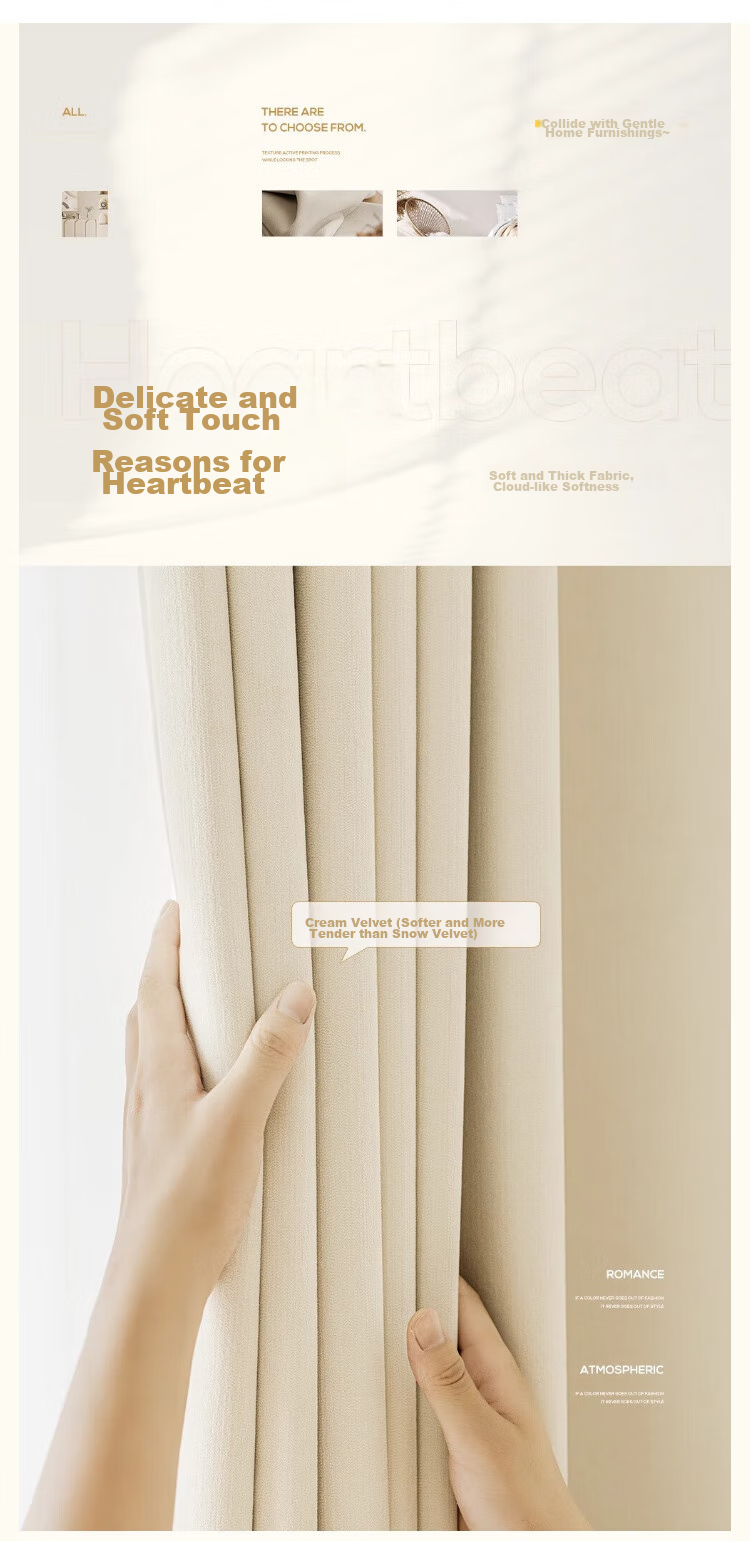 Mihua High-Blackout Curtains Set for Living Room And Bedroom, Thickened Sun Protection, Hook-Back Velvet Fabric, Cream Velvet, 1.5*2.0 Meters 14