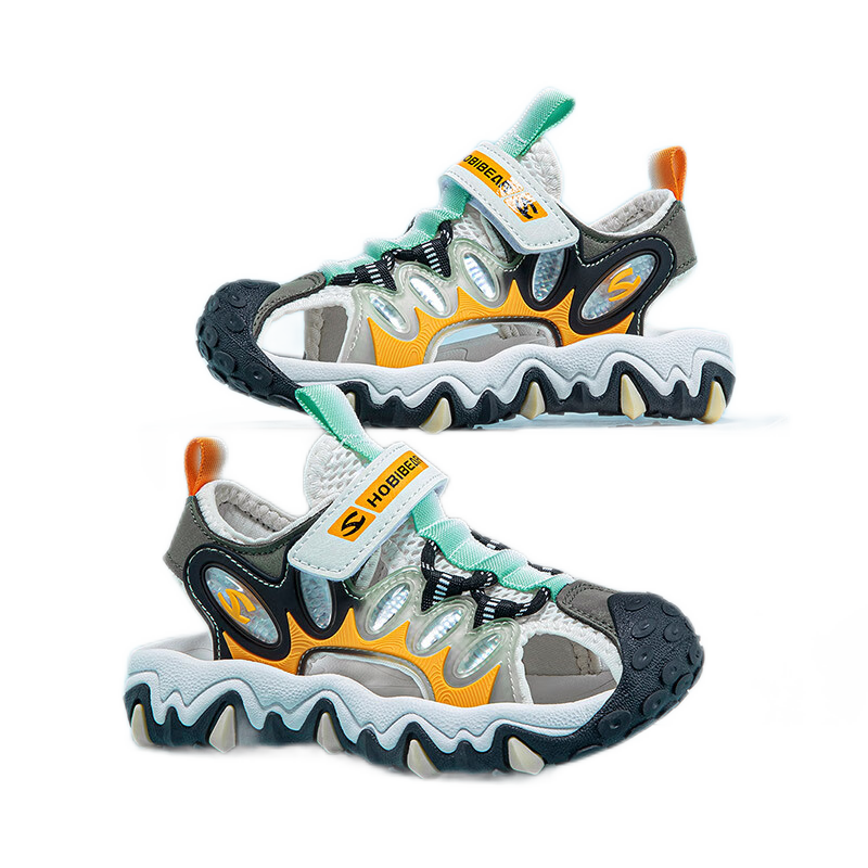 HOBIBEAR Children's Shoes Summer Sandals Closed-Toe Boys' Casual Shoes Girls' Beach Shoes JD73U81 White-Green/orange Size 37