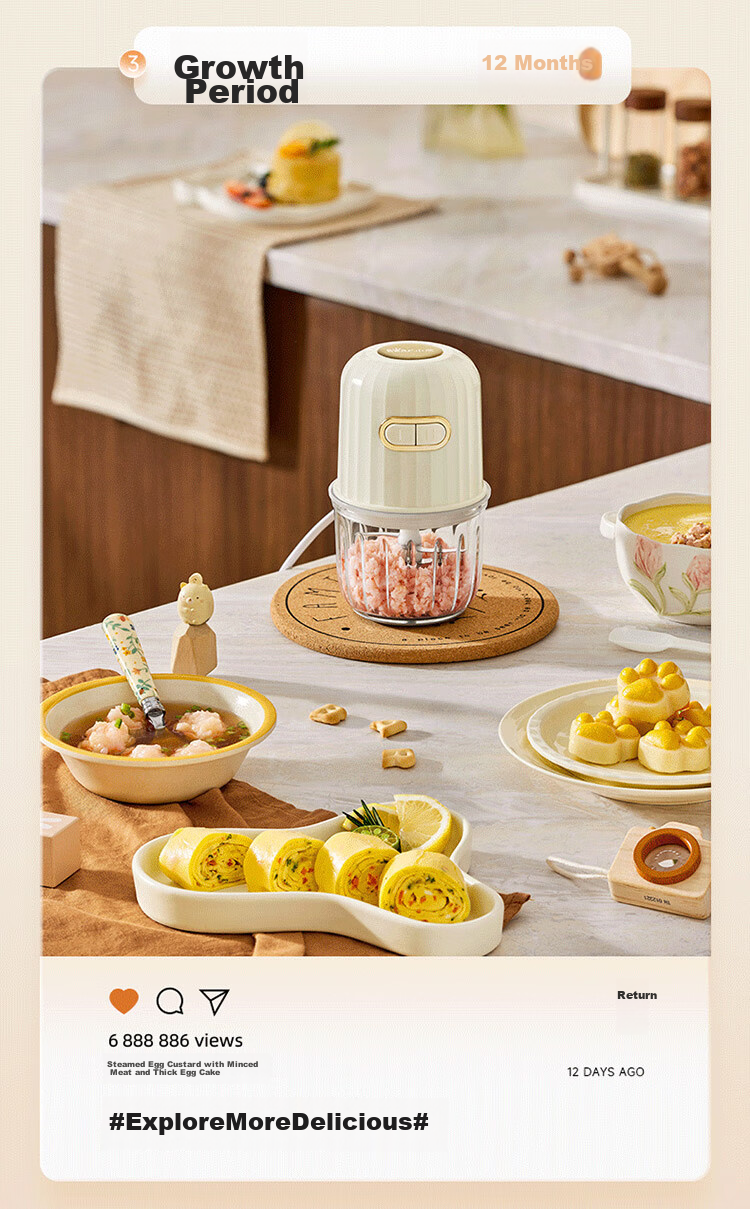 Bear Baby Food Processor, Multifunctional Small Mini Grinder And Blender, Garlic Masher, 8 Blades Single Cup Single Blade 18