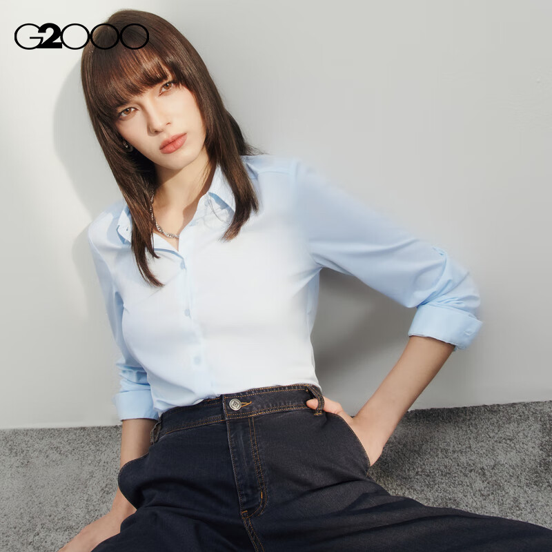 G2000 Spring/Summer 2024 Mall-Matching Detachable Bow Long-Sleeve Shirt 41222233G2, Light Blue, Size 38