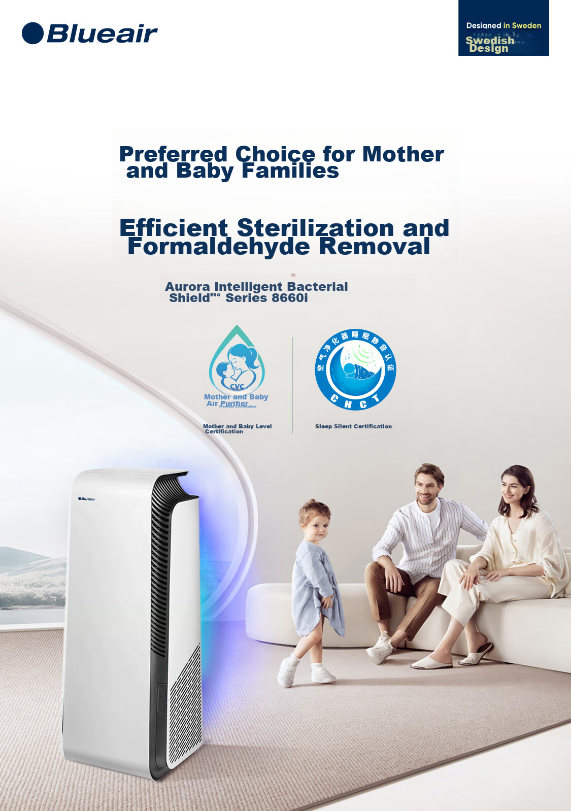 Blueair Air Purifier Removes Formaldehyde, Smog And Particulate Matter 9-Layer Purification for Home Pollution Control Smart Aurora Bacteria Shield 8660i 1