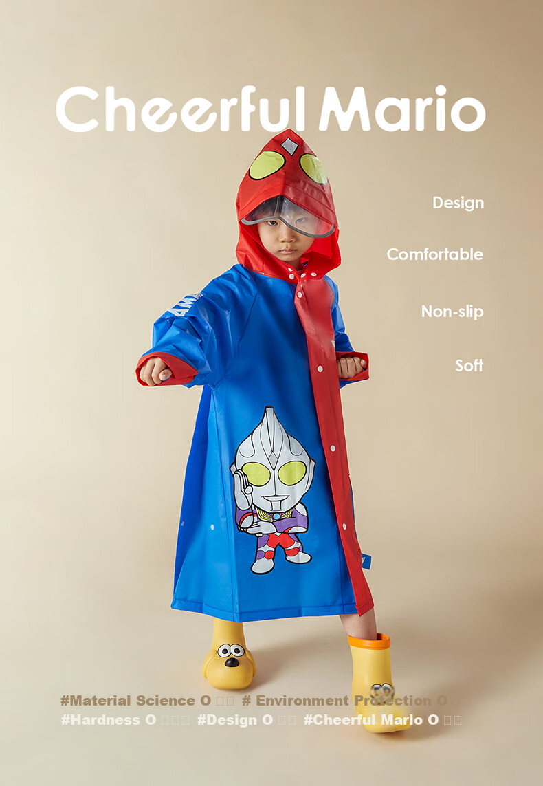Cheerful Mario Ultraman Children's Raincoat for Boys 2024 Waterproof Full-Body with Backpack Space for Toddlers, Kids, Kindergarten School Rain Poncho 3