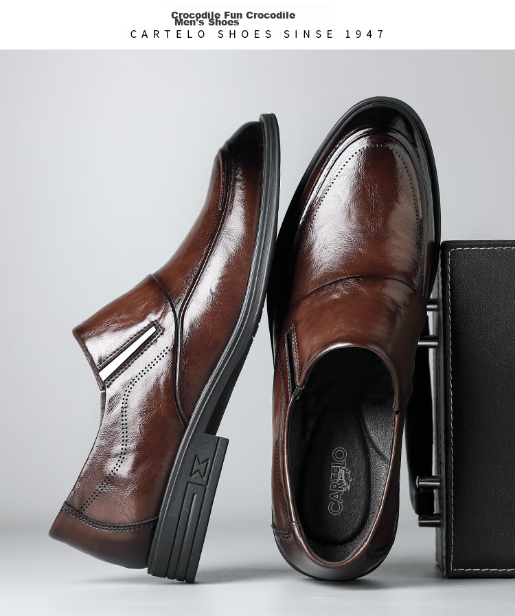 CARTELO British Business Men's Leather Shoes, Breathable Cowhide Men's Shoes, Casual Leather Shoes, Slip-On Loafers, 9832 Black, Size 42 16