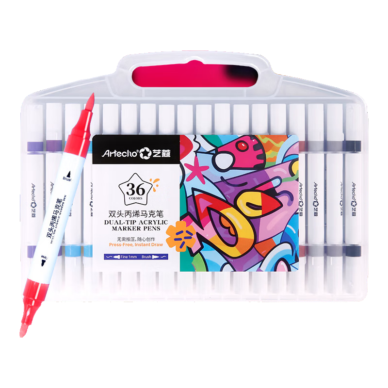 Mont Marte Acrylic Markers, Stackable Box, Waterproof, Children's Hand-Drawn Graffiti, DIY Painting Shoes, Acrylic Paint Set, Watercolor Pens [Double-Tip] 48 Colors