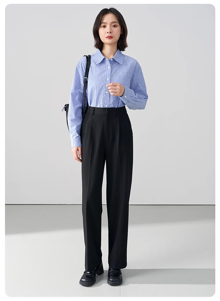Bodexiaojie Women's Formal Suit Pants, Straight-Leg Trousers for Petite Figures, Professional Interview Attire, Black Dress Pants, Size S 23