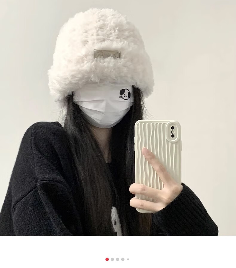 XUEXIMAN Women's Winter Large Head Circumference Knit Hat Plush Warm Fashion Versatile Cold Weather Ear Protection Fisherman Hat 1
