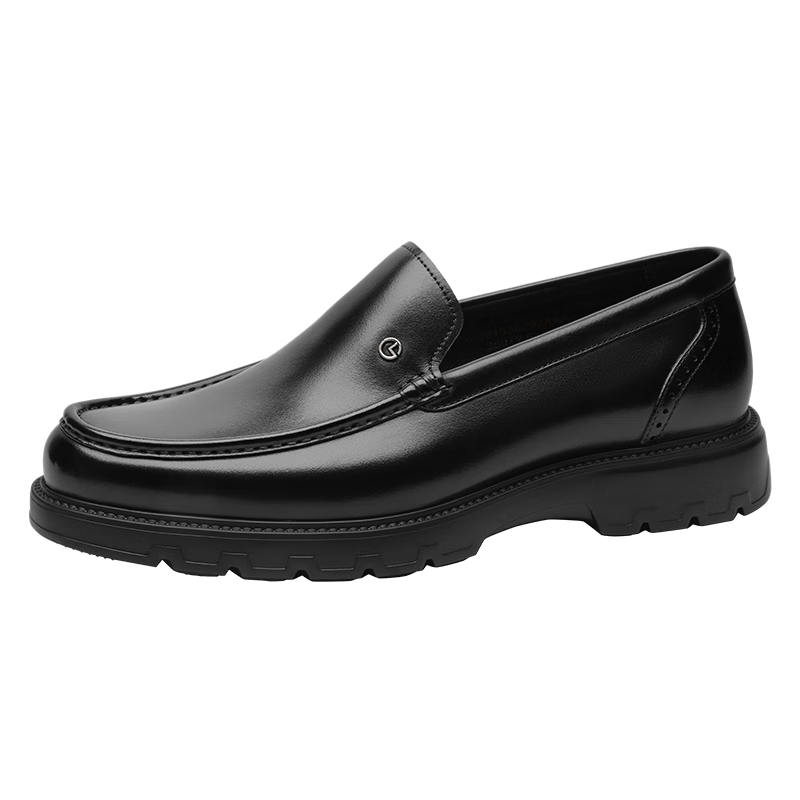 Goldlion Men's Shoes, Business Casual Shoes, Fashionable Lightweight Leather Shoes, Comfortable And Durable Loafers, G521330292AAA, Black, Size 43