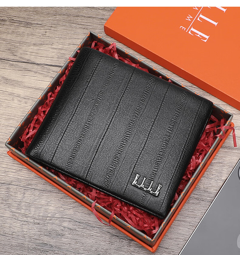 ELLE HOMME Men's Short Wallet, Top-Grain Leather Multifunctional Card Holder, Horizontal Style Billfold 2120, Birthday Gift for Me 2