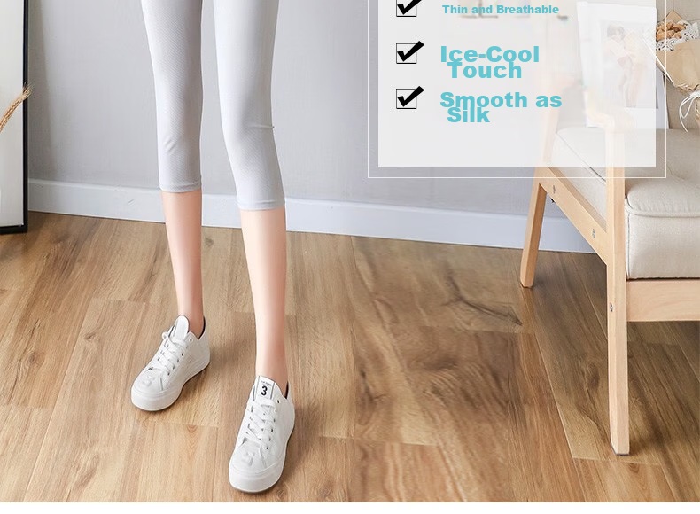 LangSha Ice Silk Leggings for Women, Lightweight Summer Elastic Seven-Point Pants, High-Waist Slimming Sun Protection Tight-Fitting Trousers for Outer Wear 2