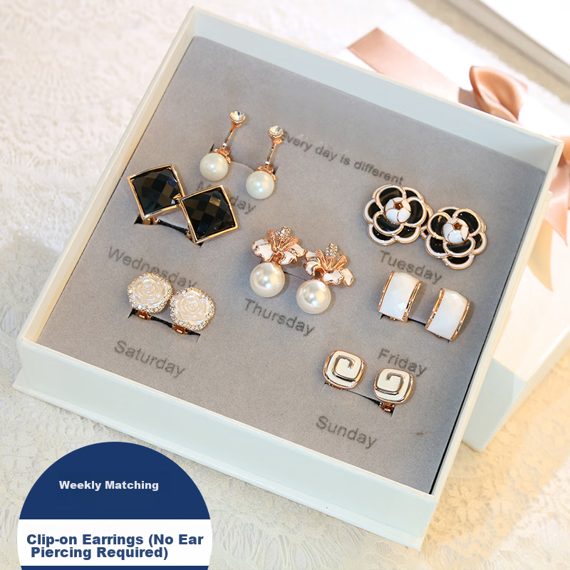 Dairuo No-ear Piercing Earrings for Women, High-End One-Week Set, Simple And Elegant Ear Jewelry, Practical Birthday Gift for Girlfriend