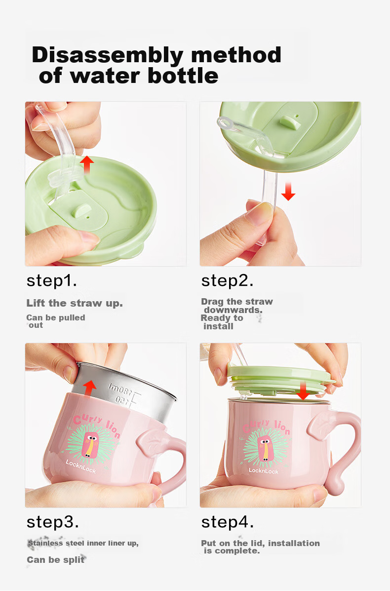 LOCK&LOCK Children's Water Cup, Home Open Cup, Baby Milk Cup, 2-Year Kindergarten Straw Cup, 3-Year Milk Cup, Multi-Purpose Cup 17