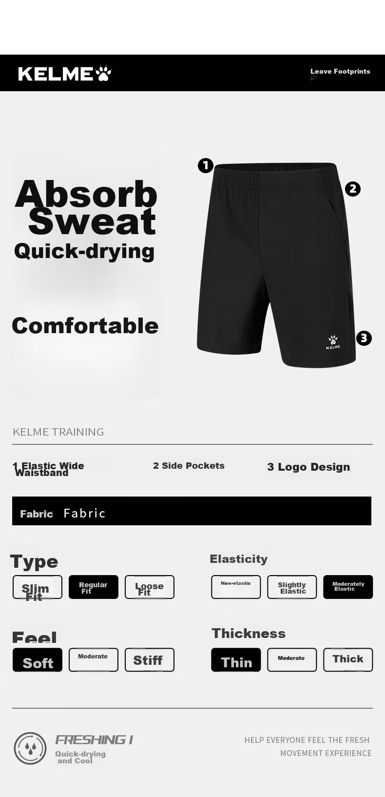 KELME Men's Sports Shorts, Woven Quick-Dry Training Running Shorts, Lightweight Breathable Knee-Length Shorts, Black, XL 12