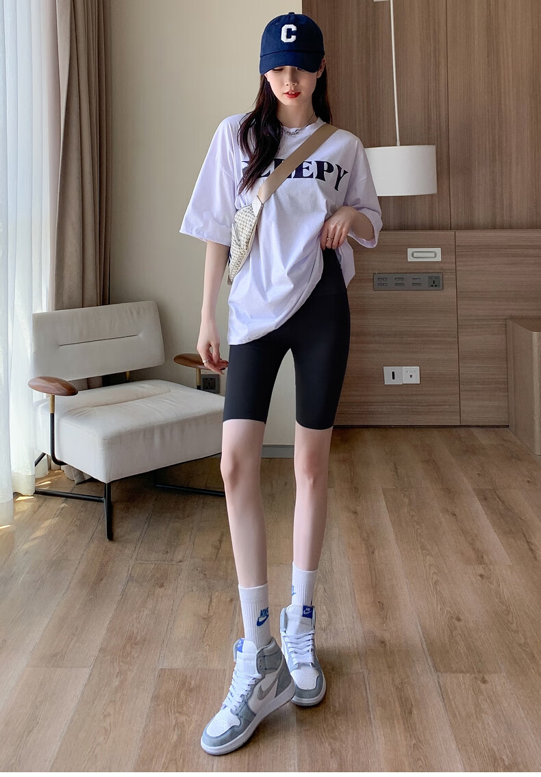 LangSha Shark Skin Five-Point Women's Outerwear Summer Thin Abdomen Control Hip Lift Yoga Cycling Seamless Safety Leggings 35