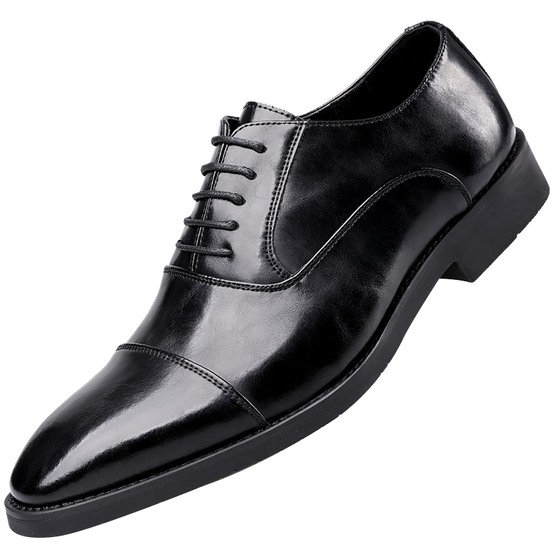 Poitulas Men's Leather Shoes with Three-Point Connection, Formal Business Casual Oxford Shoes, Work And Wedding Shoes, Wear-Resistant, 8111 Black, Size 42