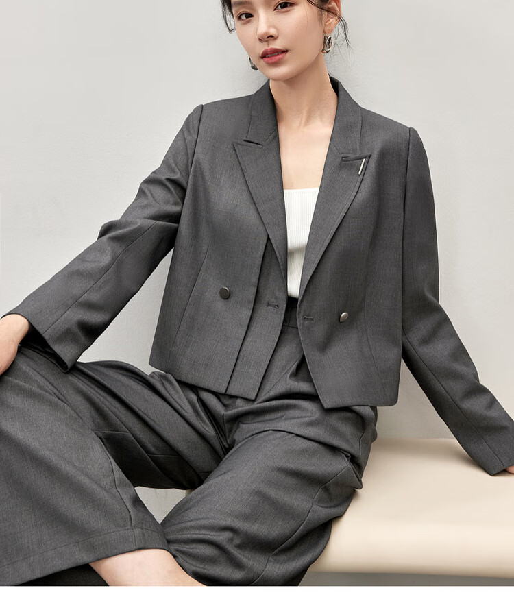 Sentubila Professional Interview Suit Set for Women, Spring And Autumn Style, Formal Wear, High-End Small Suit Outfit, Complete Set, Gray, S 16
