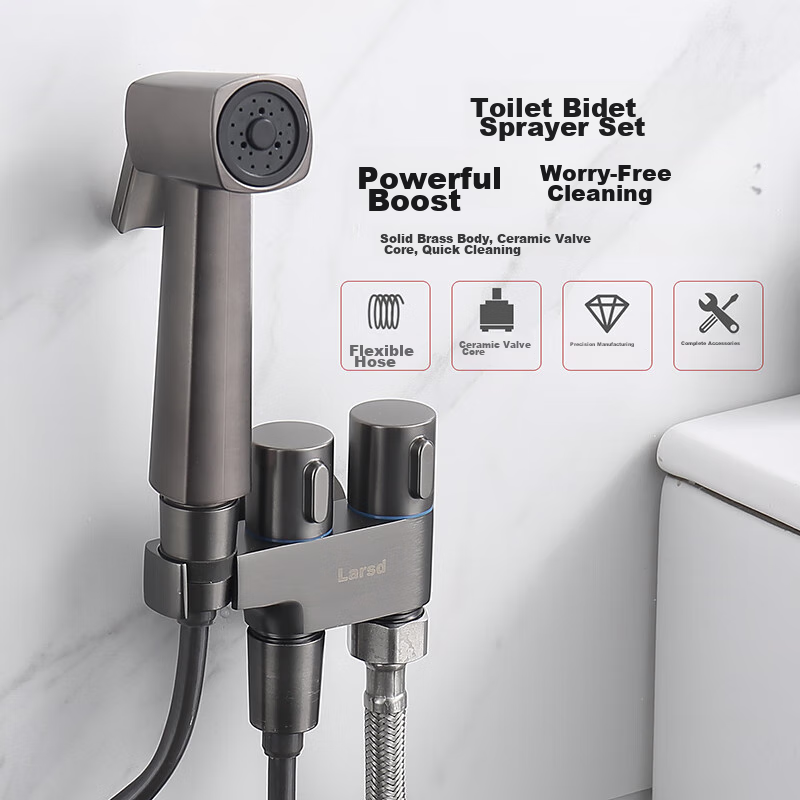 Larsd Toilet Flushing Gun, Toilet Companion, One-In Two-Out Angle Valve Set, Bathroom Pressure-Increasing Flush Nozzle LD10327H