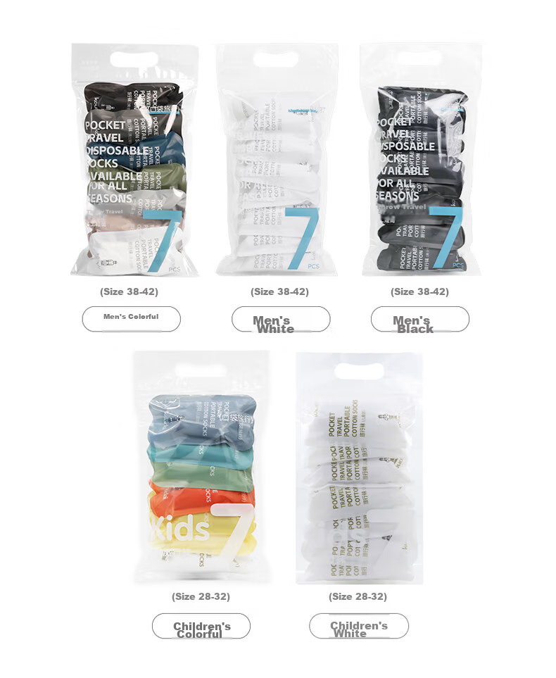 HINCLOUD Disposable Socks for Travel And Business Trips, Sweat-Absorbing Breathable No-Wash Daily Disposable Children's Colorful Short Socks, Pack of 7 Pairs 3