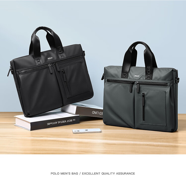 POLO Briefcase, Men's Casual Business Bag, 15-Inch Laptop Bag, Office Handbag for Men, Shoulder Crossbody Bag 4