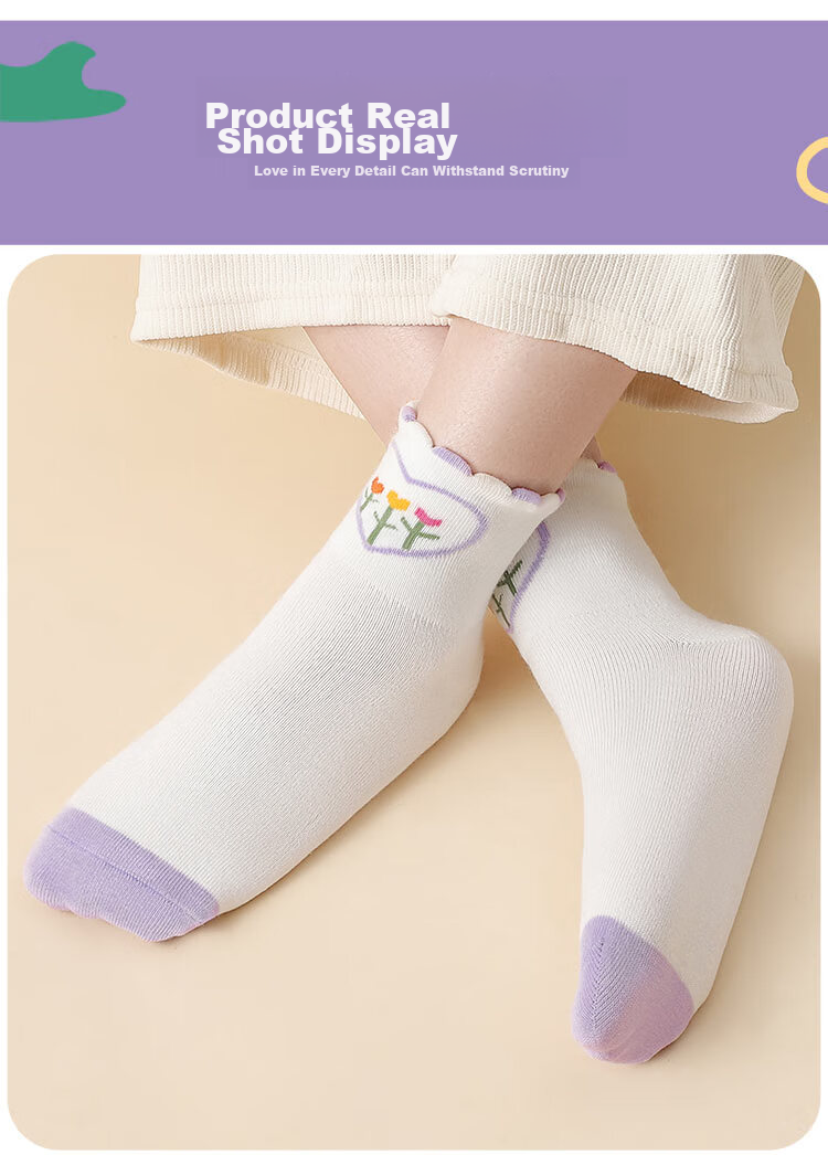 LangSha Children's Socks, Girls' Spring And Autumn Mid-Calf Cotton Socks, Comfortable Breathable Student Socks, Cute Socks for Older Children, Durable Socks 12