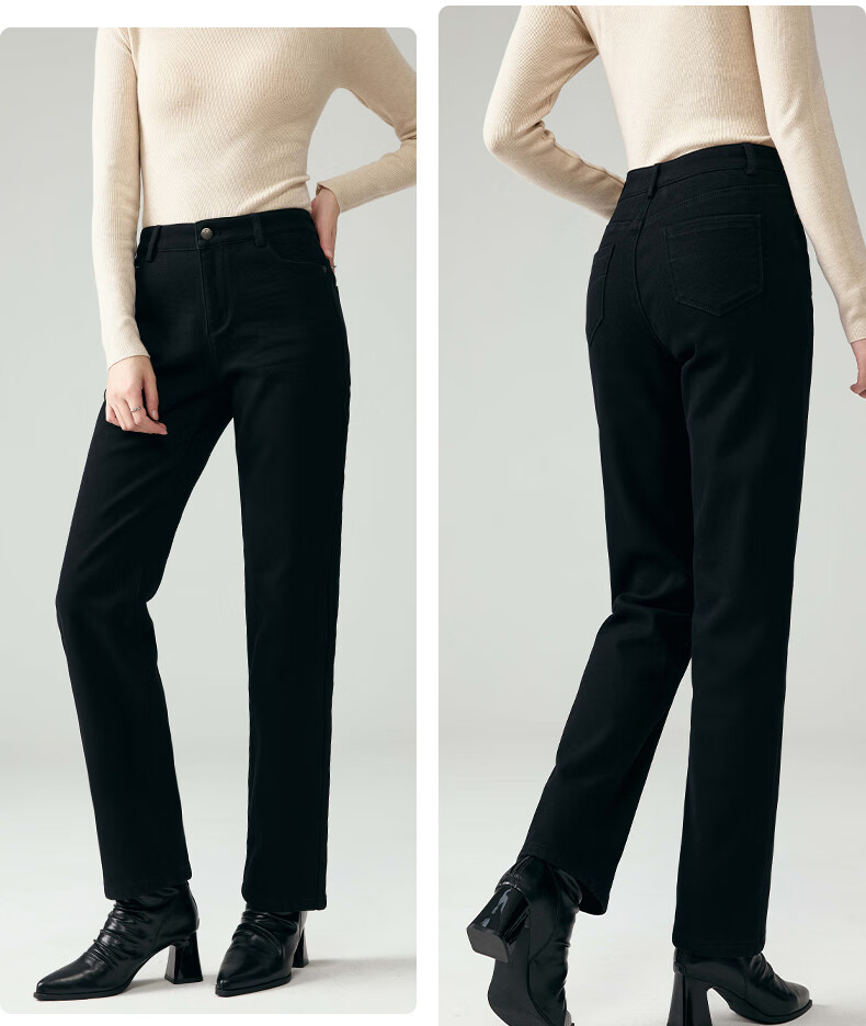 LangSha Women's Mid-Aged Mom Jeans Autumn Winter High Waist Stretch Slim Straight Leg Plus Size Pants 7