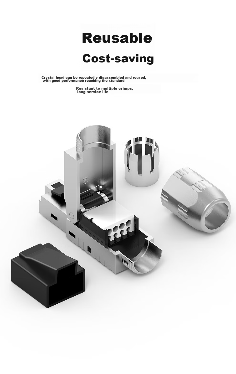 SK-LINK Cat7 Toolless Crystal Head, Engineering Grade CAT7 Unshielded RJ45 Computer Network Cable Connector, No Crimping Required Crystal Head, Single Pack 5