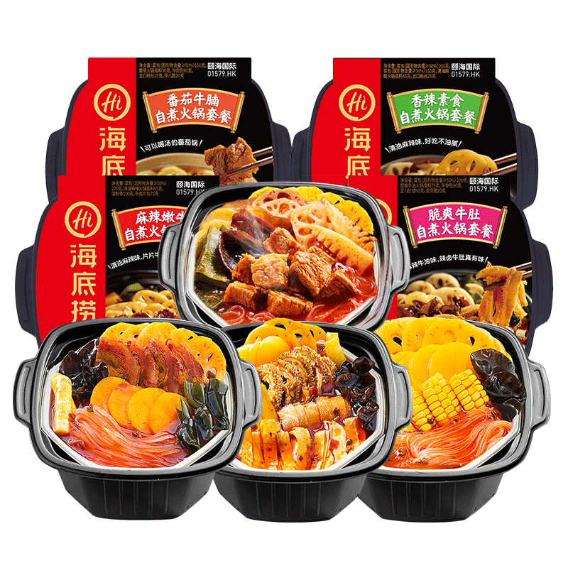 海底捞自热火锅 方便速食免煮大克重分享装 4口味4盒装1635g