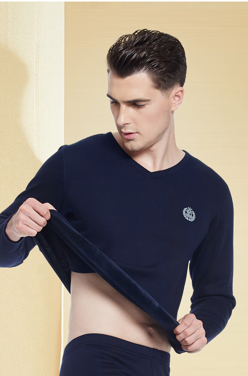 SEPTWOLVES [Double Warmth] Thermal Underwear for Men, Autumn And Winter Fleece-Lined Thick Undershirt, Invisible V-Neck Fashion Base Layer Top 29
