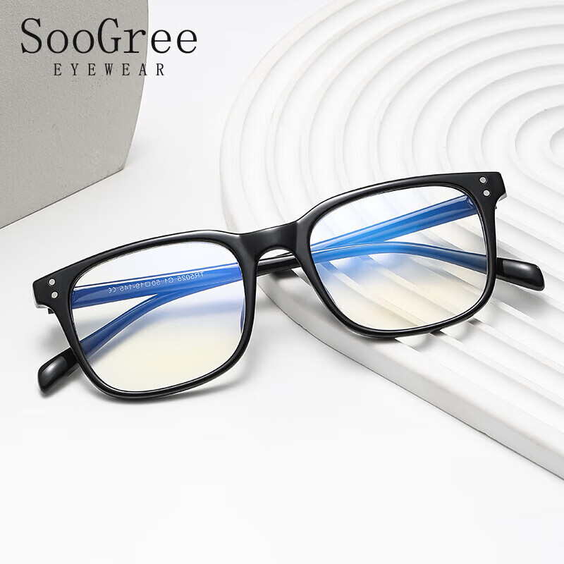 SooGree Blue Light Blocking Optical Glasses Frame Unisex Black Full Frame with Prescription for Myopia and Astigmatism Super Lightweight TR