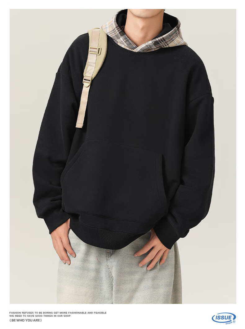 MMOPTOP American Retro Plaid Hoodie for Men, Spring And Autumn Season, Color Block Splicing Casual Top VE55162, Flax Gray, Size L 16