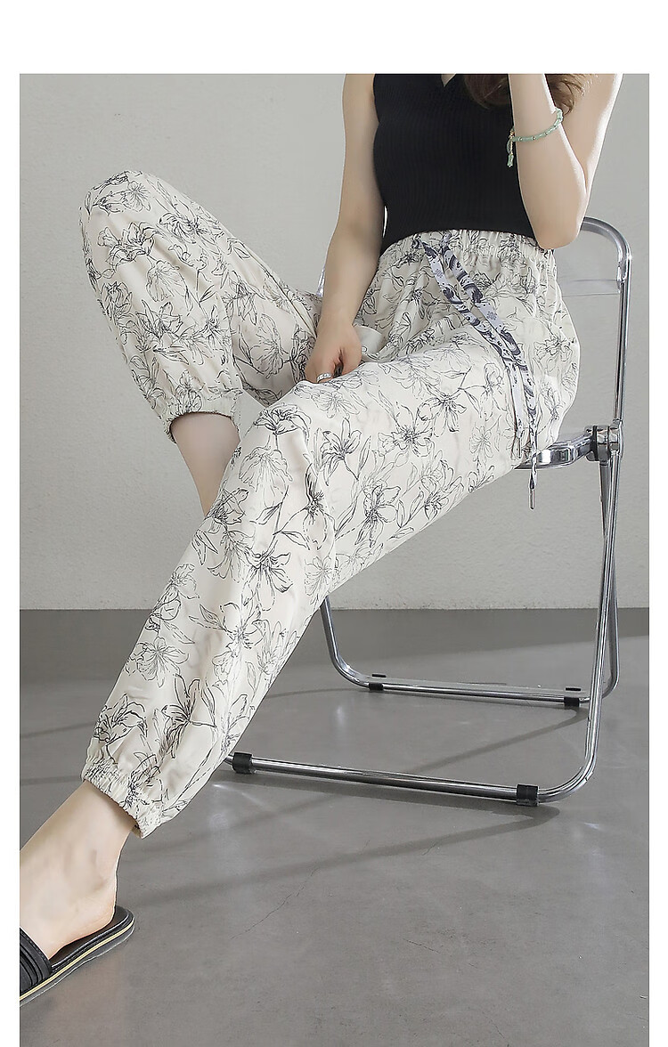 Dme [National Style Ink Painting Impression] Summer Cool, Smooth, Flowing, Thin, Comfortable, Elastic Waist, Slimming, Concealing, Casual Pants 10