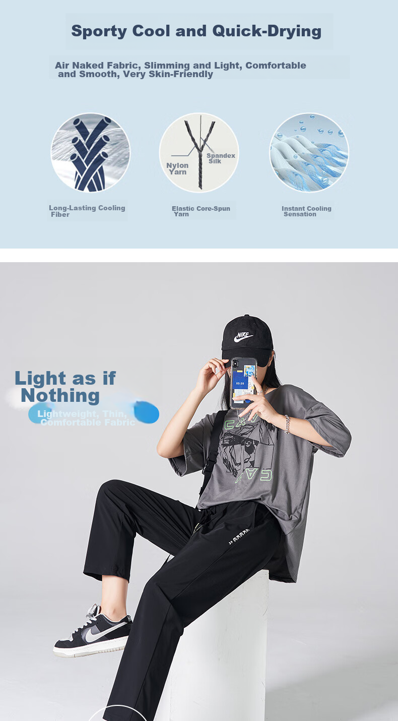 LangSha Ice Silk Sports Pants for Women, Quick-Dry Long Trousers, Summer Thin Mesh Breathable Loose Casual Pants for Couples 2
