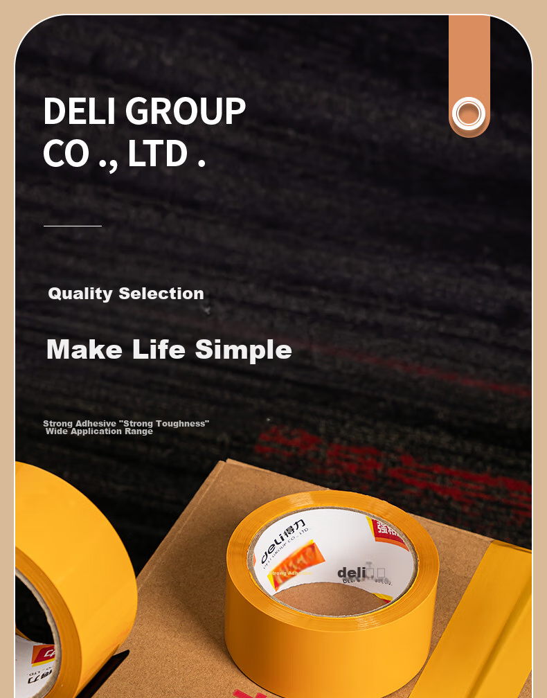 Deli High-Quality Beige Packing Tape, Wide Adhesive Tape, 48mm*100y*50μm (91.4m/roll), 6 Rolls Per Pack, Office Supplies, 30239 1