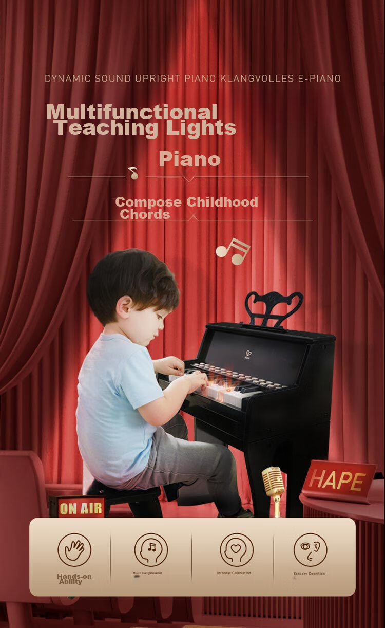 Hape (Germany), Children's Piano Toy Instrument, 25 Keys, Light-Up Teaching Piano, Red, Girl's Birthday Gift, E0630 1