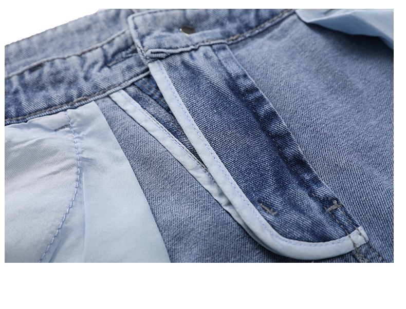 ROMON Men's Denim Shorts, Summer Lightweight Trendy Casual Five-Point Pants, Loose-Fitting Trousers, Men's Clothing 9607 Light Blue XL 7