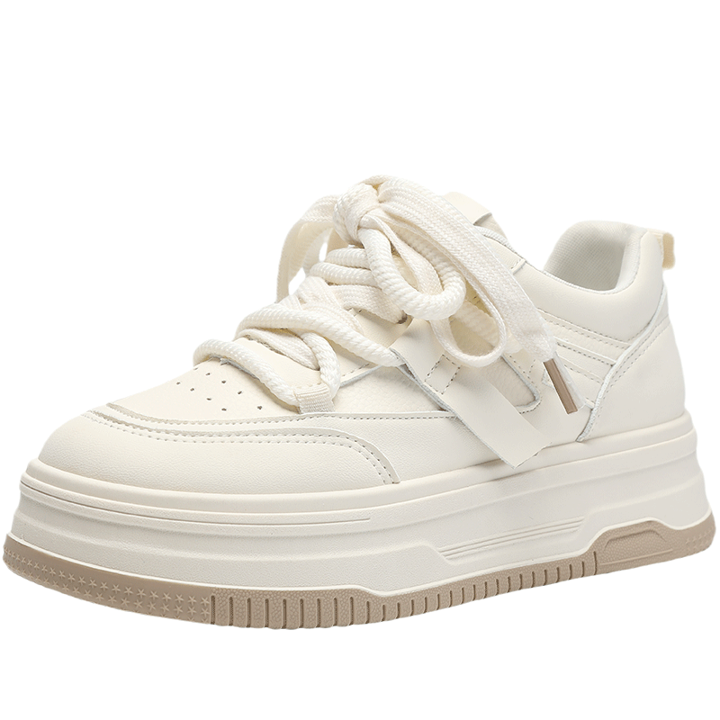 ZHR White Sneakers for Women, Versatile Student Skateboard Shoes, Thick-Soled Height-Increasing Lightweight Sports Shoes for Women, AB22, Beige, Size 38