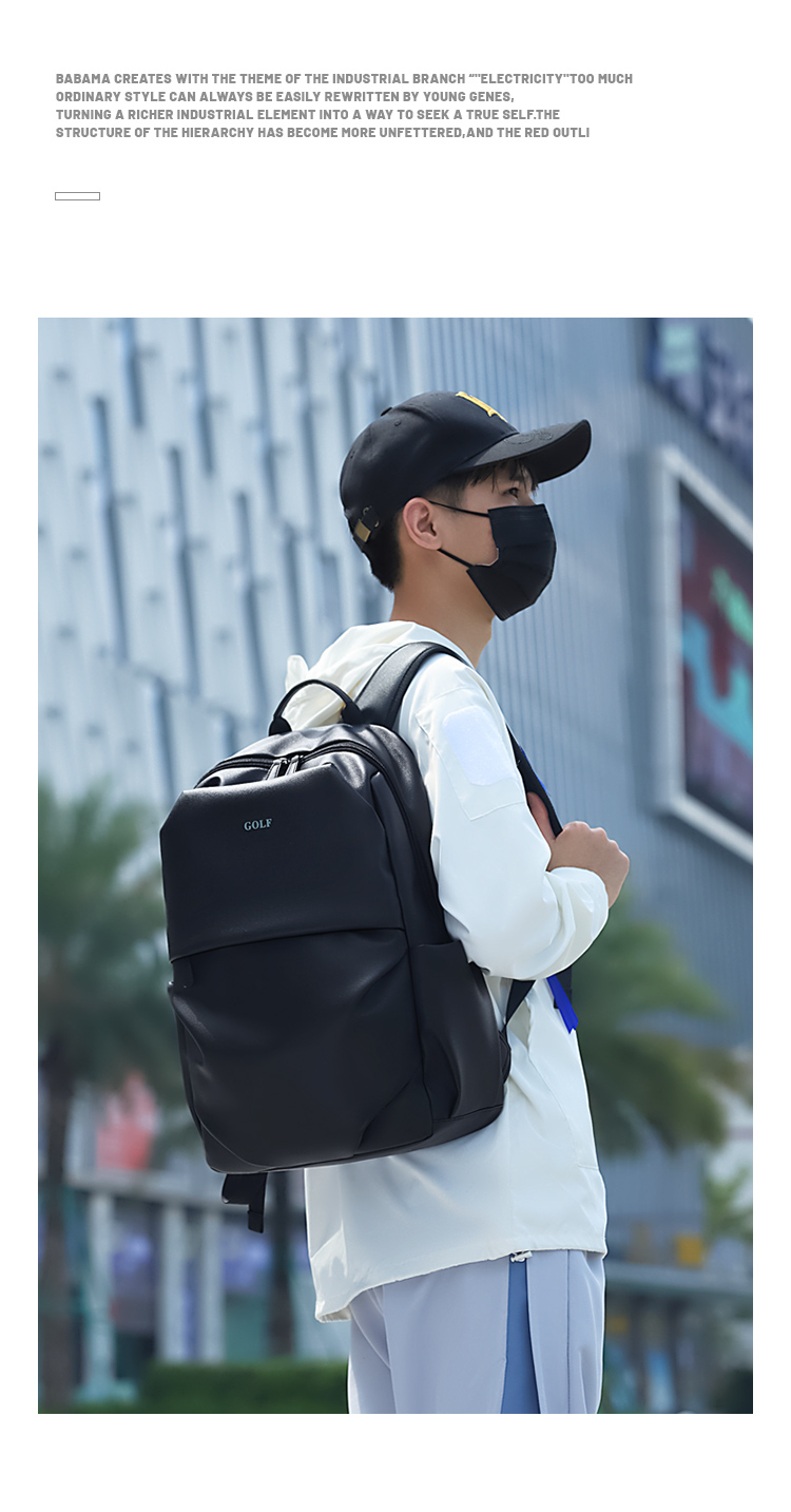 GOLF Backpack for Men, Large Capacity, Korean Style Student Schoolbag, 15-Inch Laptop Bag, Travel Bag, Black 13