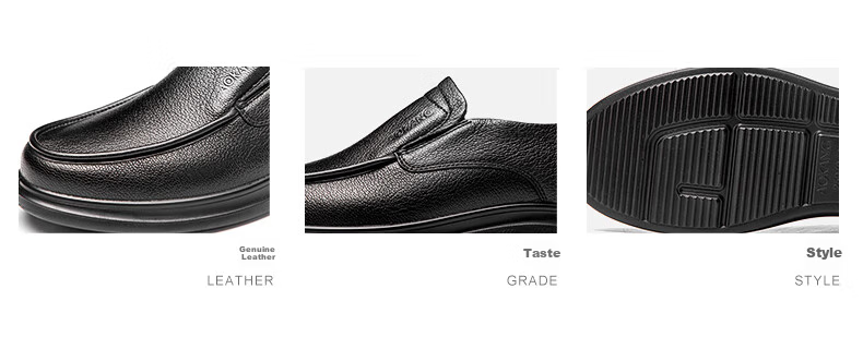 Aokang Men's Shoes, Sheepskin Men's Business Casual Round Toe Slip-On Breathable Soft-Soled Leather Shoes, Black, Size 42 7