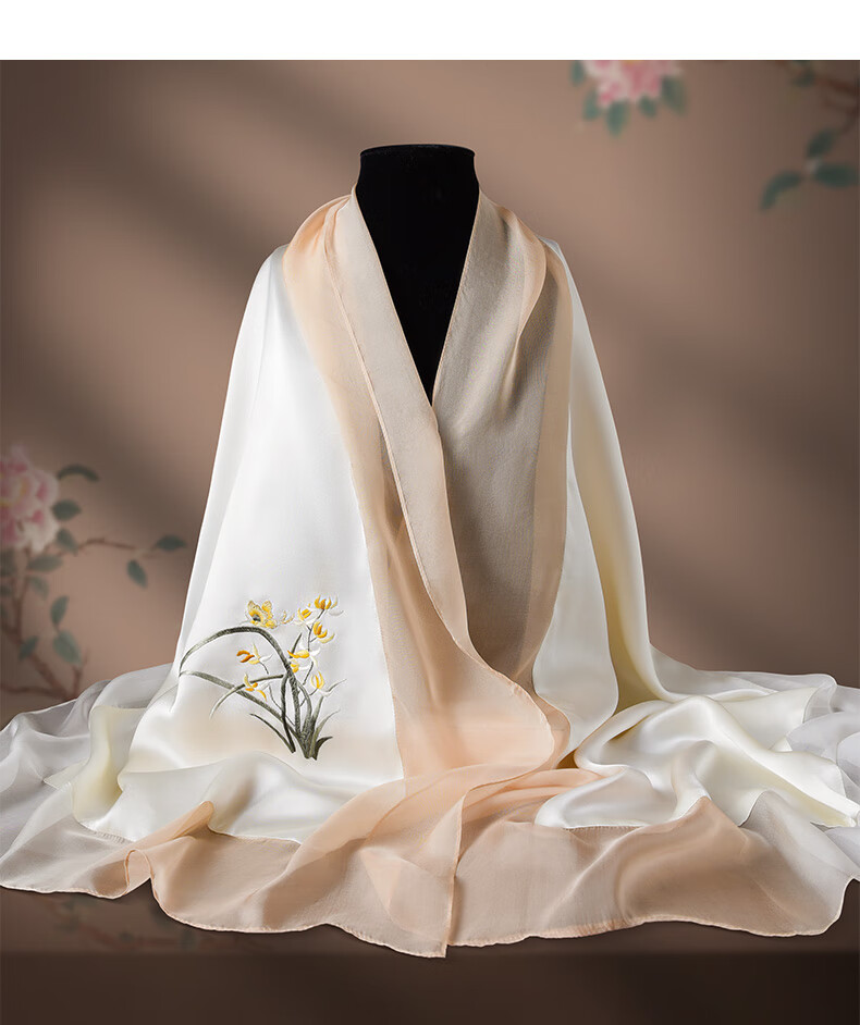 Hangsifu Handmade Suzhou Embroidery Silk Scarf Shawl Wrap, Autumn And Winter Neck Protection Warm Scarf, Birthday Gift for Mom, Gift Box 9