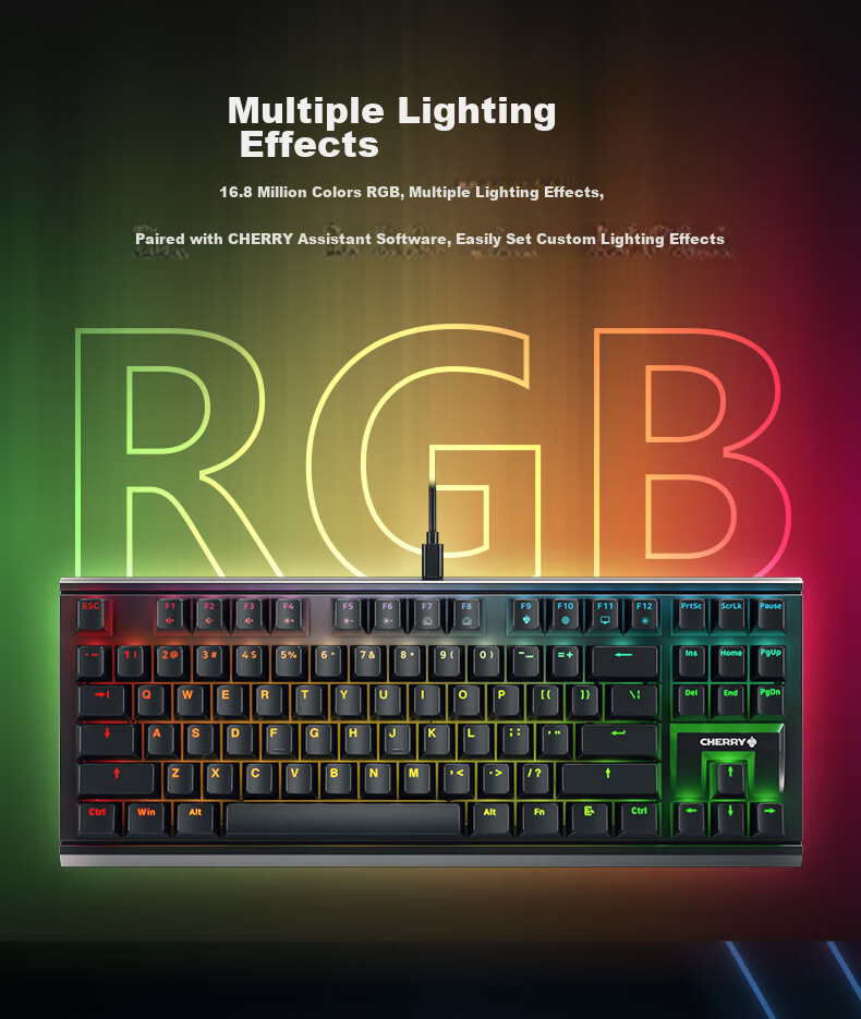 CHERRY MX1.1 Black Obsidian Aurora Mechanical Keyboard, 87 Keys, Gaming Keyboard, Wired Keyboard, Floating Design without Steel Structure, RGB Lighting Effects, Black Red Switches 5