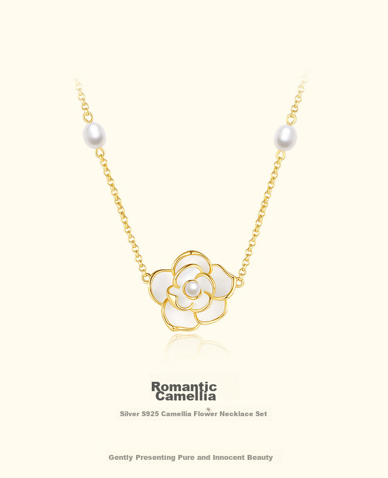 CHOW TAI SENG [Birthday Gift] Camellia Pearl Necklace Silver Elegant Collarbone Chain Light Luxury Niche Gift for Girlfriend 2