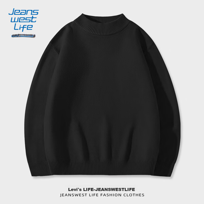 JEANSWEST LIFE Men's Knit Sweater, Autumn And Winter Thick Warm Sweater, Solid Color Simple Style, Student Semi-Turtleneck, Thermal Inner Layer, Trendy 19