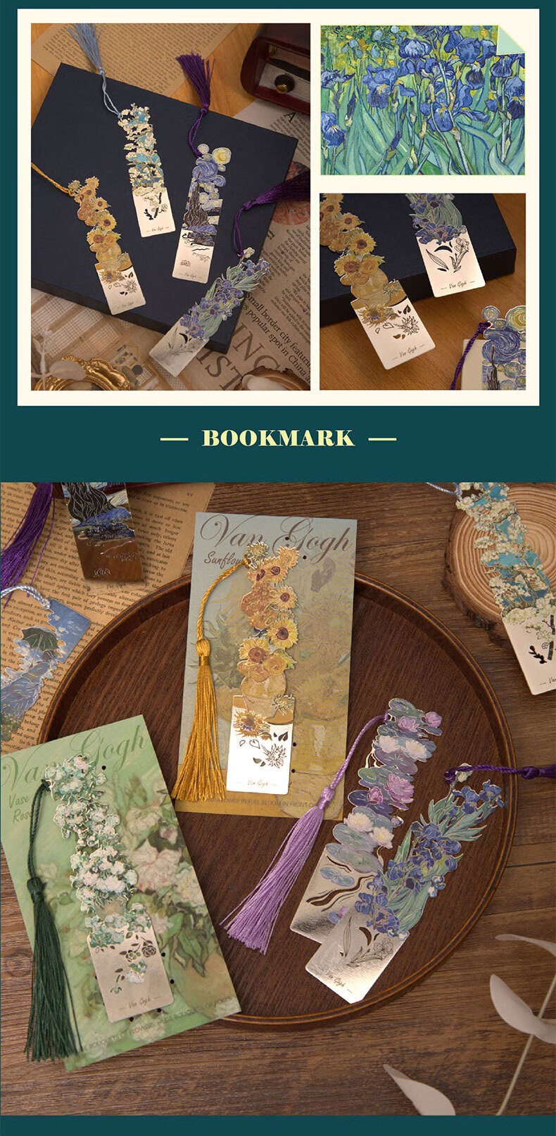 Shiluode High-Quality Tassel Metal Bookmarks, 4 Pieces, Birthday Gift Book Clips for Friends, Famous Painting Gift Bookmarks, Souvenirs, Van Gogh Oil Painting 5